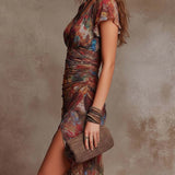 Caterina - Vestido midi plisado de estilo boho