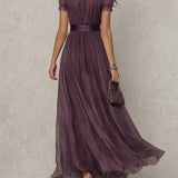 Flavia - Vestido largo morado con escote en forma de llave para mujeres