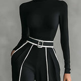 Solana - Set sa Visokim Ovratnikom sa Dugim Rukavima i Širim Pantalonama sa Pojasom