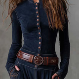 Vintage maxi haljina od imitacije antilopa sa kariranim detaljima