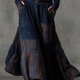 Vintage maxi haljina od imitacije antilopa sa kariranim detaljima