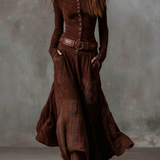 Vintage maxi haljina od imitacije antilopa sa kariranim detaljima