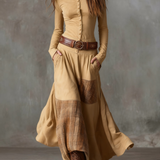 Vintage maxi haljina od imitacije antilopa sa kariranim detaljima