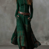 Vintage maxi haljina od imitacije antilopa sa kariranim detaljima