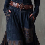 Vintage maxi haljina od imitacije antilopa sa kariranim detaljima