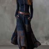 Vintage maxi haljina od imitacije antilopa sa kariranim detaljima