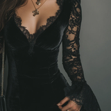 Luna | Mini haljina od somota sa čipkastim detaljima