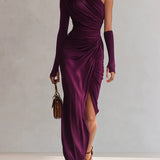 Rosalia - Elegantna duga ljubičasta seksi haljina na jedno rame