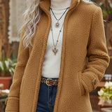 Chanelle | Jakna sa punim rajsferšlusom, efekat jagnjeće vune, sa uspravnom kragnom