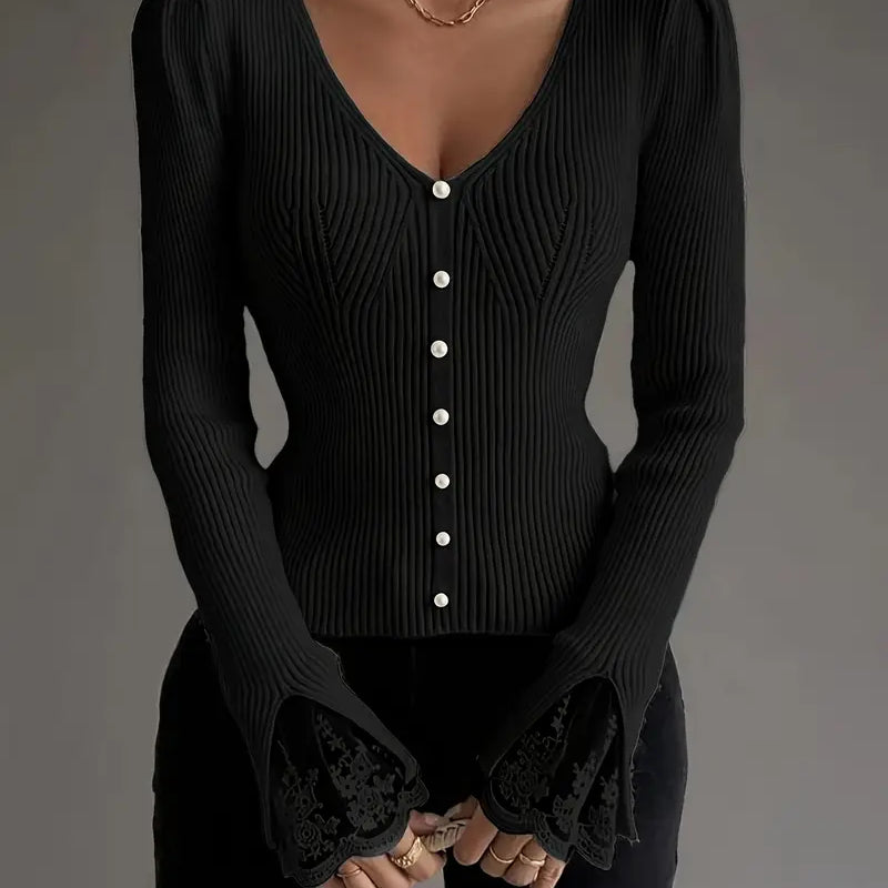 Amara | Rebrasta majica sa čipkom