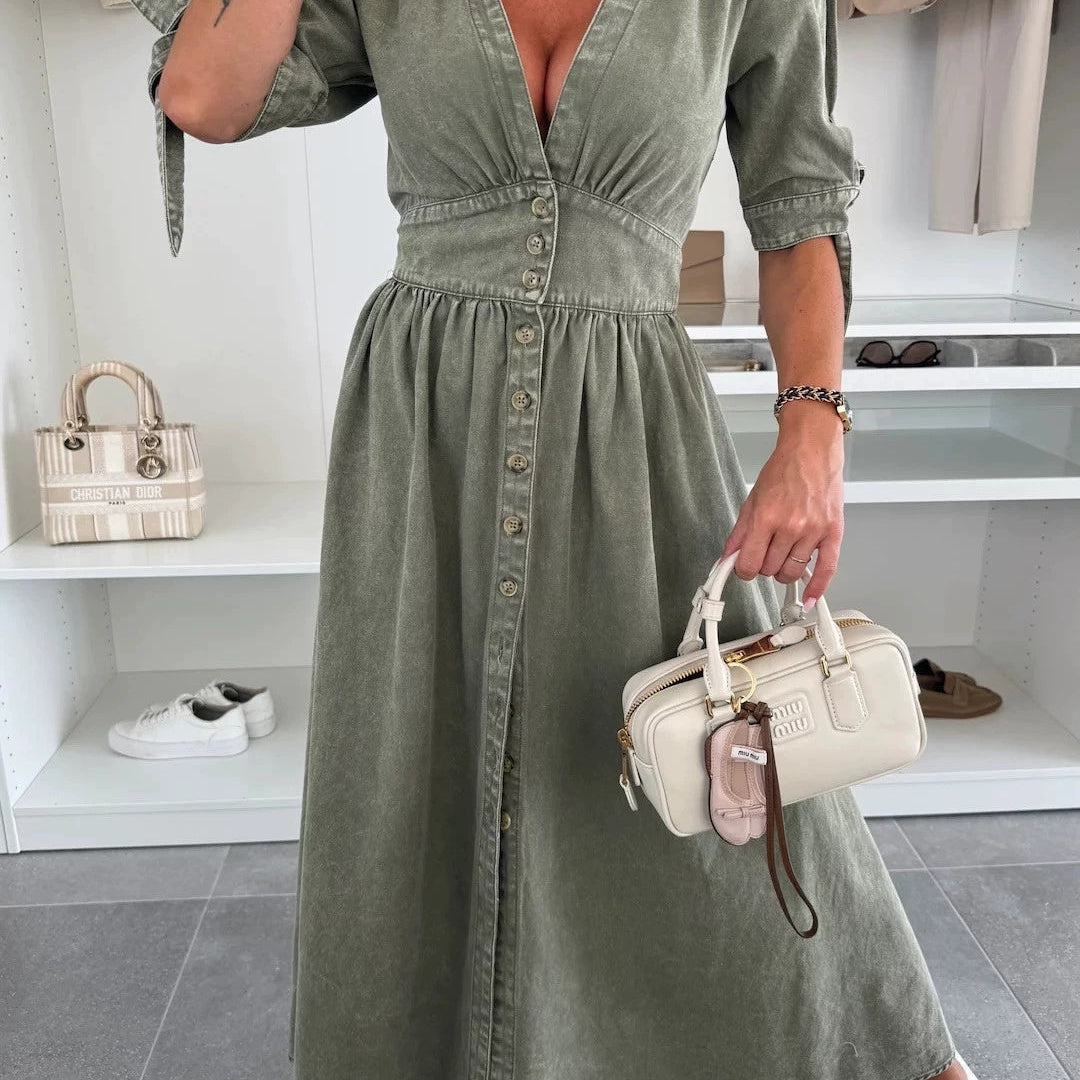 RIVIERA vestido — vestido largo con cierre estilo denim