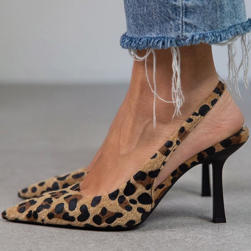 Liorina - Khaki-Pumps mit Leopardenmuster und spitzem Zehenbereich