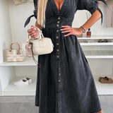 RIVIERA vestido — vestido largo de botones en estilo denim