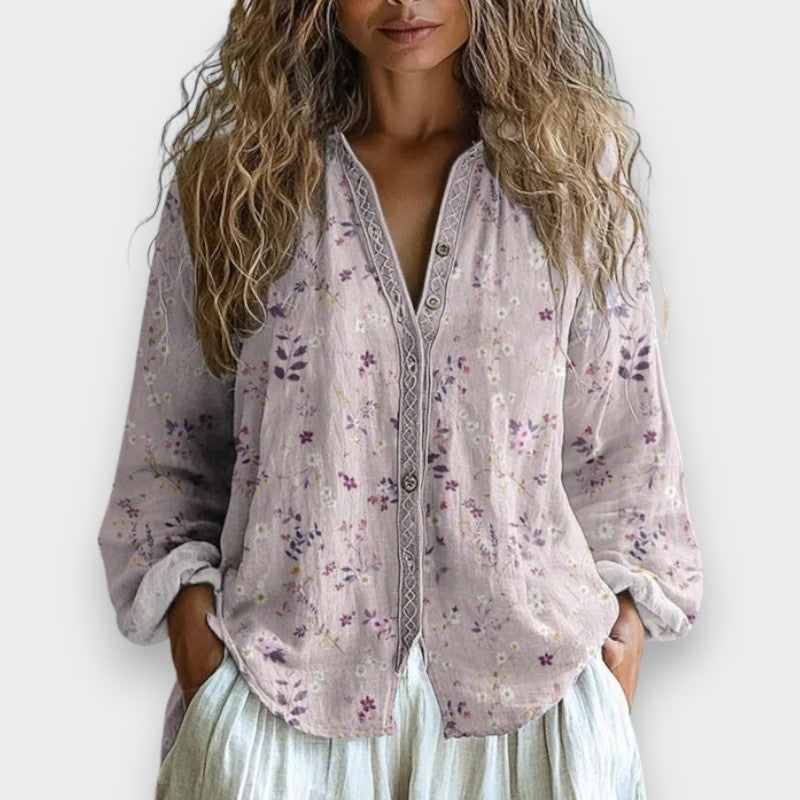Lia | Blusa Vintage con Patrón de Hojas