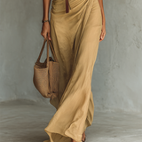 Vestido largo con cuello de solapa y cinturón incluido