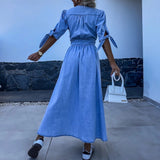 RIVIERA vestido — vestido largo de botones en estilo denim