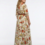 Isabelle | Maxikleid mit Gürtel, Rundhalsausschnitt und Dreiviertelärmeln