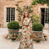 Isabelle | Maxikleid mit Gürtel, Rundhalsausschnitt und Dreiviertelärmeln