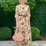 Isabelle | Maxikleid mit Gürtel, Rundhalsausschnitt und Dreiviertelärmeln