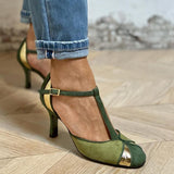 Taviana - Patchwork-Pumps mit T-Riemen und geschlossener Spitze