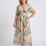 Audrey | Midi-Kleid mit kurzen Ärmeln und geraffter Taille