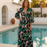 Léa | Maxikleid mit langen Ärmeln und gebundenem Taillengürtel