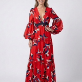 Léa | Maxikleid mit langen Ärmeln und gebundenem Taillengürtel