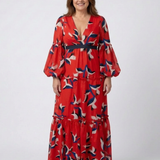 Léa | Maxikleid mit langen Ärmeln und gebundenem Taillengürtel