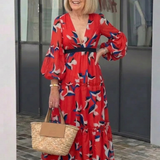 Léa | Maxikleid mit langen Ärmeln und gebundenem Taillengürtel