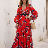 Léa | Maxikleid mit langen Ärmeln und gebundenem Taillengürtel
