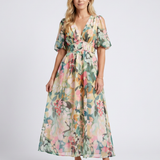 Audrey | Midi-Kleid mit kurzen Ärmeln und geraffter Taille