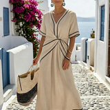 Auriane | Midi-Kleid mit V-Ausschnitt und geraffter Taille