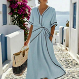 Auriane | Midi-Kleid mit V-Ausschnitt und geraffter Taille