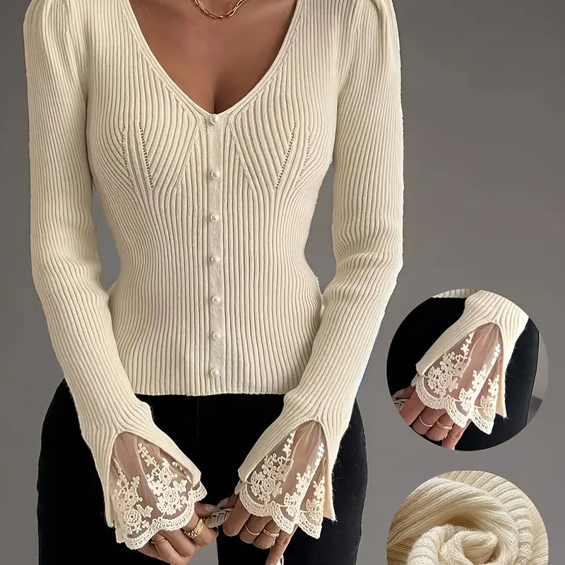 Amara | Rebrasta majica sa čipkom