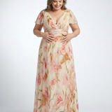 Margaux | Maxikleid mit floralem Muster und kurzen V-Ausschnitt-Ärmeln