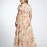 Margaux | Maxikleid mit floralem Muster und kurzen V-Ausschnitt-Ärmeln