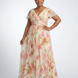 Margaux | Maxikleid mit floralem Muster und kurzen V-Ausschnitt-Ärmeln