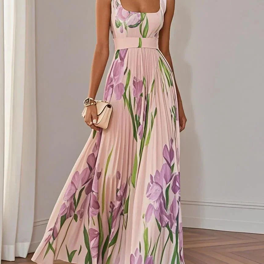 Nina - Vestido largo plisado con estampado floral