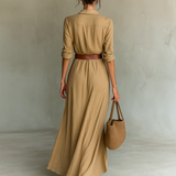 Vestido largo con cuello de solapa y cinturón incluido