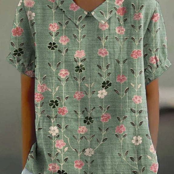 JANE™ | Bluza od pamuka i lana sa pastirskim cvetnim motivom