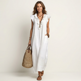 Josette | Maxikleid aus Leinen mit V-Ausschnitt