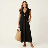 Josette | Maxikleid aus Leinen mit V-Ausschnitt