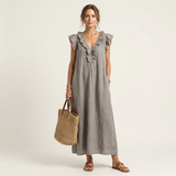 Josette | Maxikleid aus Leinen mit V-Ausschnitt