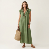 Josette | Maxikleid aus Leinen mit V-Ausschnitt