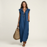 Josette | Maxikleid aus Leinen mit V-Ausschnitt