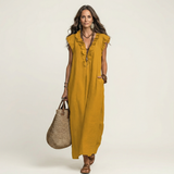 Josette | Maxikleid aus Leinen mit V-Ausschnitt