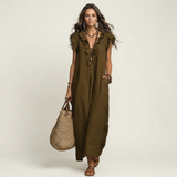 Josette | Maxikleid aus Leinen mit V-Ausschnitt