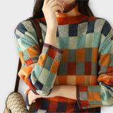 Jana | Suéter de Cuello Alto en Estilo Patchwork