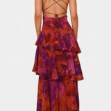 Domenica - Vestido de chiffon con escote en V y capas fluidas