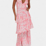 Domenica - Vestido de chiffon con escote en V y capas fluidas